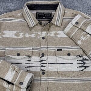 True Grit Aztec Shacket Shirt Men L Beige Lined Button Front Long Sleeve $155
